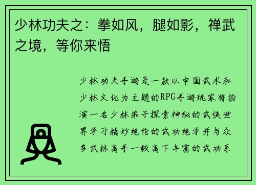 少林功夫之：拳如风，腿如影，禅武之境，等你来悟