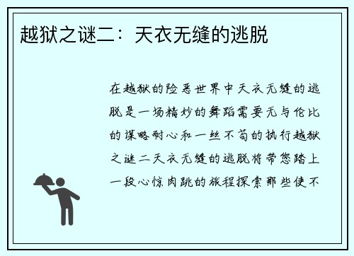 越狱之谜二：天衣无缝的逃脱